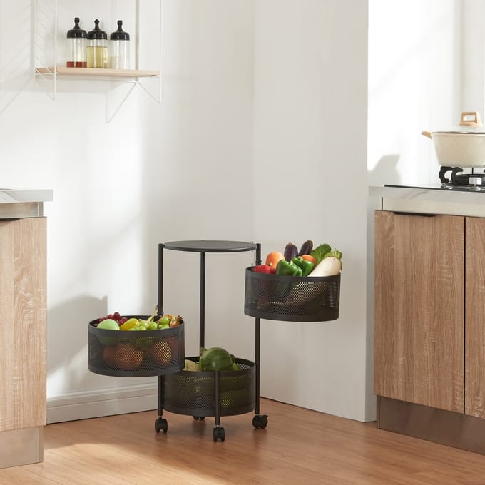 Keukentrolley Steigen met 3 manden rond staal 59,5xØ33 cm zwart