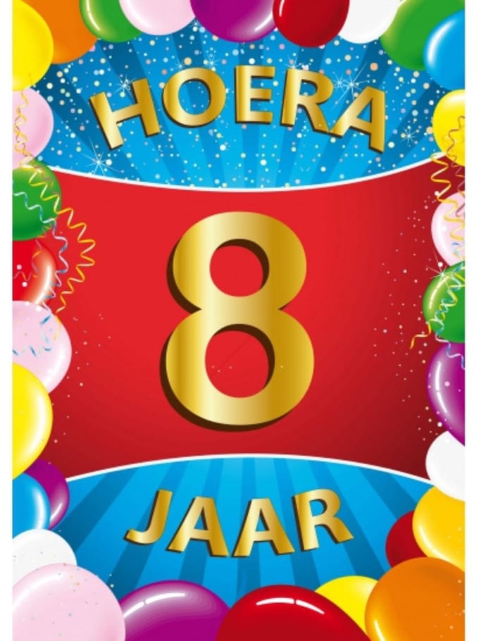 Bellatio Decorations Verjaardag deurposter - 8 jaar - multi - 59 x 84 cm - feestartikelen