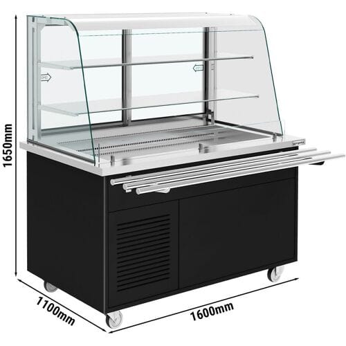 GGM Gastro Buffet-Kühlvitrine DANZIG - 1600mm - 2 Ablagen - mit Tablettrutsche - Schwarz