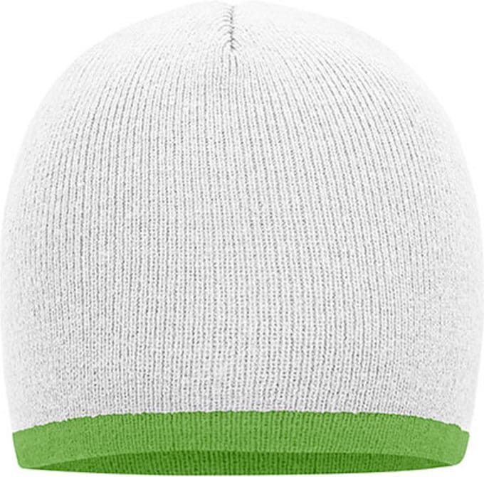 Myrtle Beach 'Contrasting Border Beanie' Wit/Limoengroen