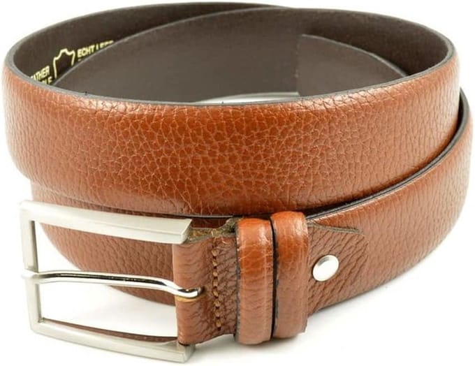 Cognac nette pantalon riem met patroon. Maat 85