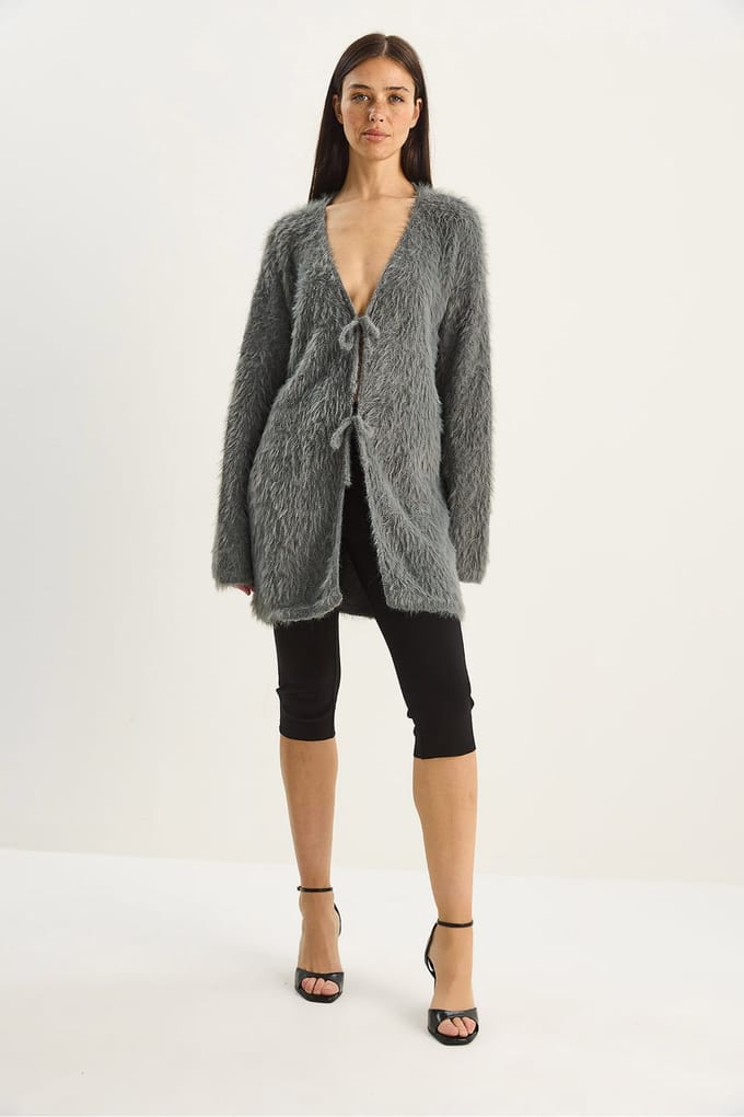 Gelaagde V-hals Midi Cardigan met Striksluiting