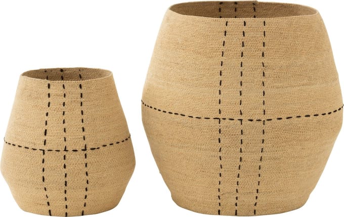 J-Line mand Stippellijnen - zeegras - naturel/zwart - 2 stuks