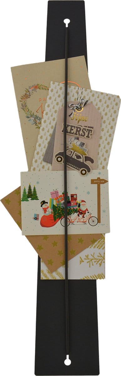 Memo Curve - Kerstkaarthouder / Memo houder - Zwart - Staal - Rubber elastiek - L 60 cm x B 10 cm (breedste deel)