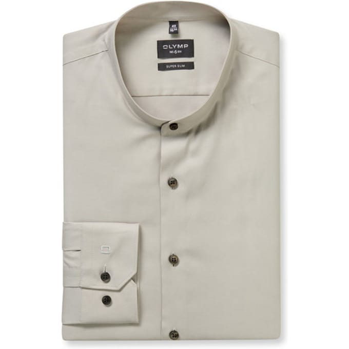 OLYMP No. Six Overhemd, Super Slim, Opstaande kraag, Taupe