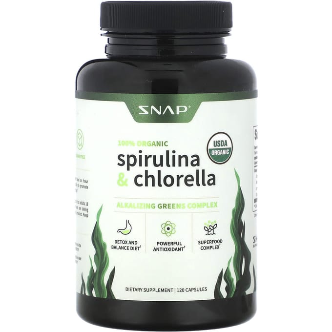 Snap Supplements, biologische spirulina en chlorella, 120 capsules