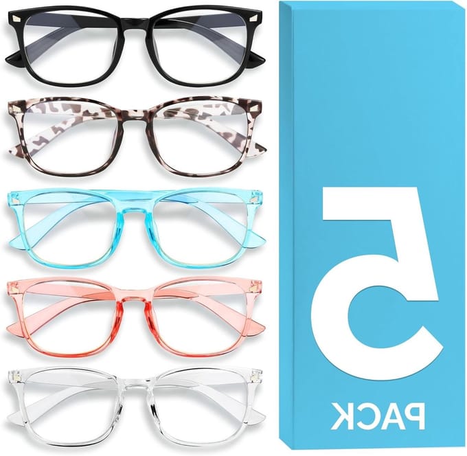 Blauw Licht Bril - Computer Bril Gaming - Schermtijd Verminderen - Vierkant Frame - 5 Stuks - Blauw