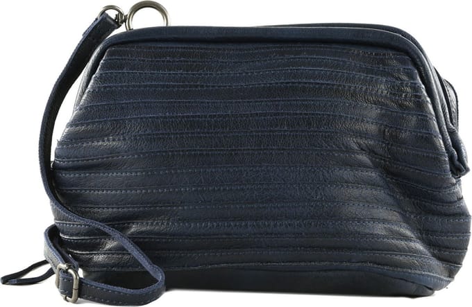 FREDsBRUDER Leren Schoudertas Enna Dumpling Deep Blue Donkerblauw