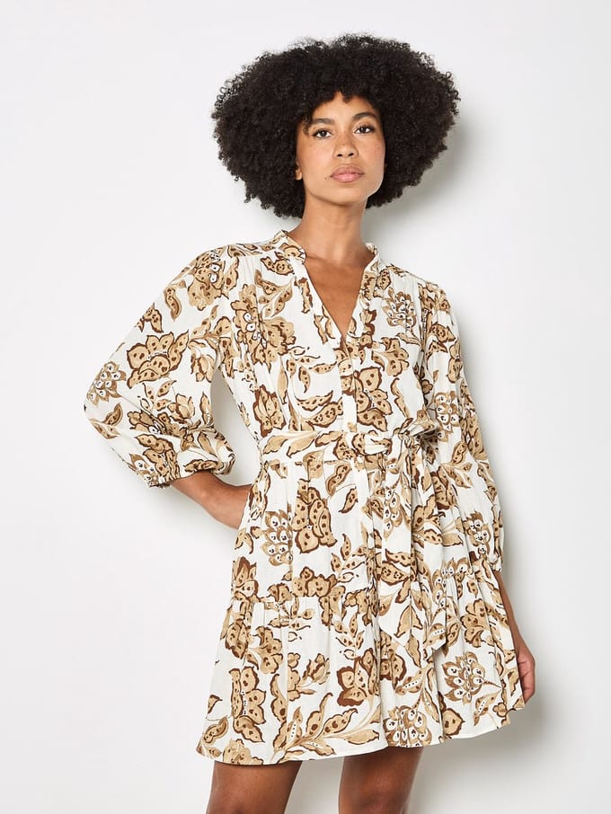 Sarasa-minijurk met schilderachtige bloemenprint