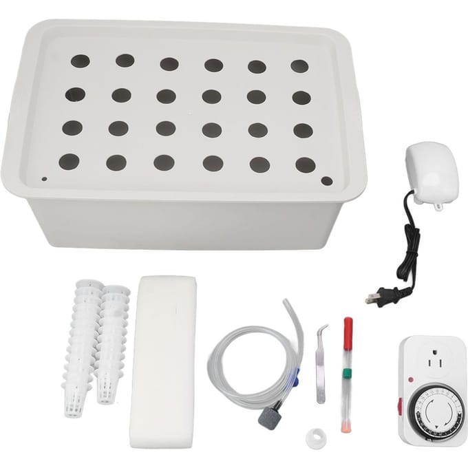 24 Gaten Grijs Hydroponisch Systeem Kweekbox met Timer Zuurstofpomp Hydroponisch Systeem Plantenbak VS gray