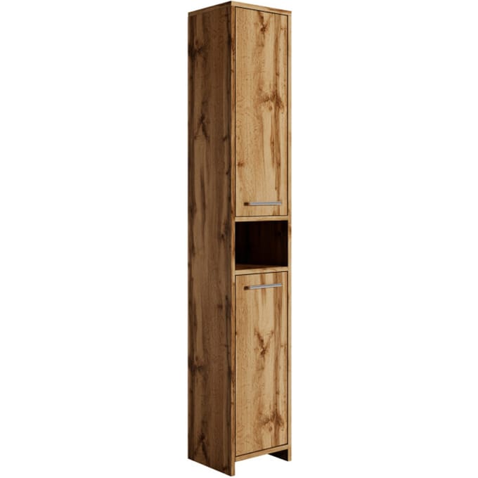 Badplaats Badkamerkast Nemo 32 x 29 x 167 cm – Eiken met Wit – Staande Kolomkast met Twee Deuren