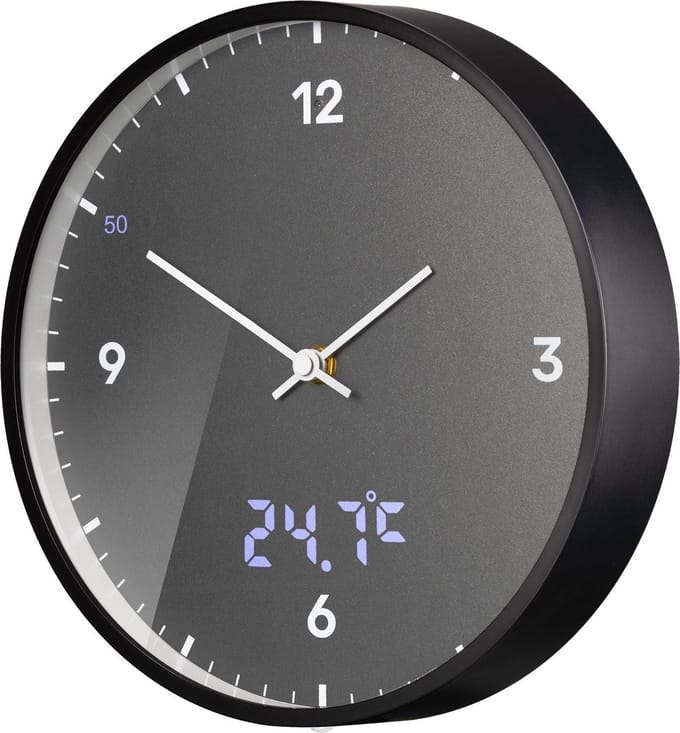 Bresser Wandklok - MyTime LED - Zwart - Met Temperatuurweergave - 24cm