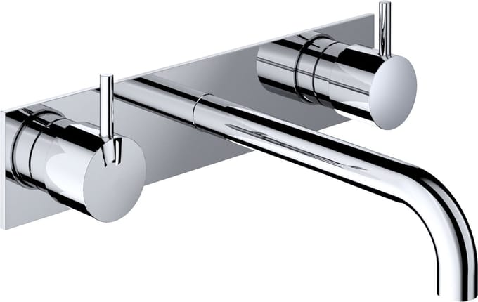 Hotbath Cobber CB006TEXT18 afbouwdeel wastafelkraan 3-gats met achterplaat en 18cm uitloop chroom