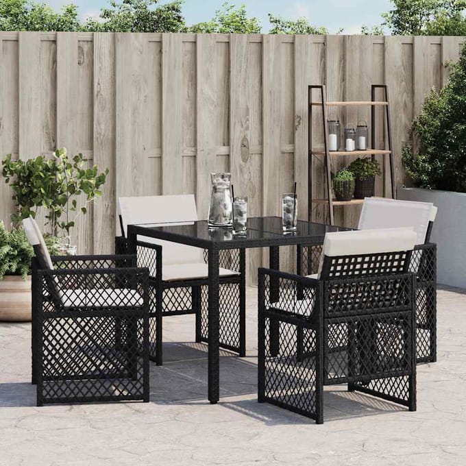 vidaXL - Tuinstoelen - 4 - st - met - kussens - poly - rattan - zwart