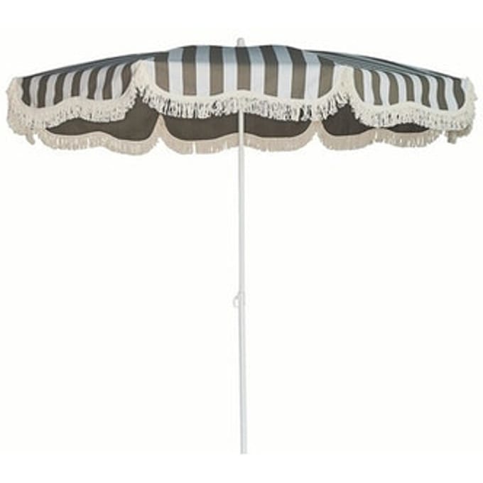 Jan Kurtz Retro parasol met franjes - wit/taupe