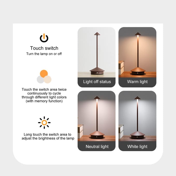 Veilleuse LED Champignon Lampe de Table de Restaurant Lumière Ambiante de Chevet Interrupteur Tactile Infini marron