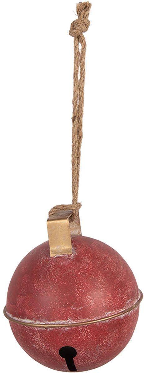Clayre & Eef Kerstdecoratie Beeld Bel Ø 16x18 cm Rood Metaal