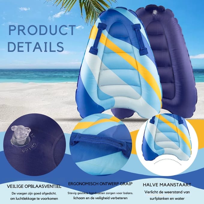RUX® Bodyboard Kind - Skimboard - Bodyboard - Blauw - 75cm x 65cm x 15cm
