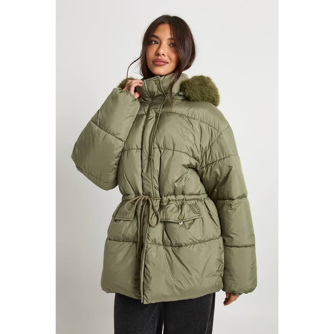 boohoo Dames Parka met nepbontaccent | Khaki | Maat: 8