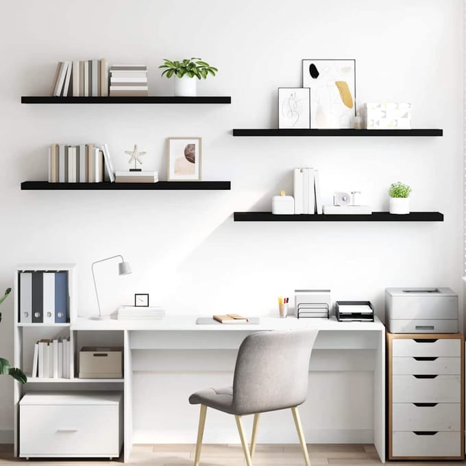 vidaXL - Wandschappen - zwevend - 4 - st - 120x23,5x3,8 - cm - MDF - zwart