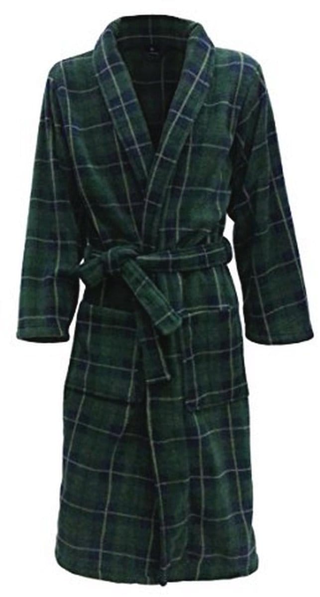 Fleece Badjas in Schotse Ruit - Groen - Met Sjaalkraag en 2 Zakken