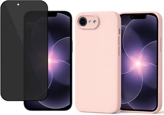 Technow hoesje + Privé Screenprotector geschikt voor iPhone 17e – Privacy Tempered Glass - Back Case - Cover - Roze