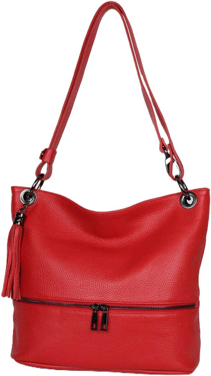 AmbraModa GLX37 - Italiaanse handtas, schoudertas, gemaakt van echt leer rood