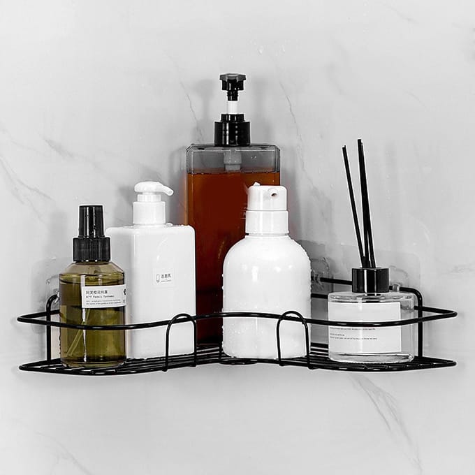 Étagère de Salle de Bain Sans Perçage Murale Flottante Rangement Étagère d'Angle Caddy de Douche Noir gray
