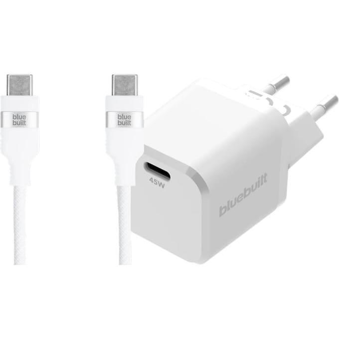 BlueBuilt Power Delivery Oplader 45W + Usb C Kabel 3m Nylon Wit