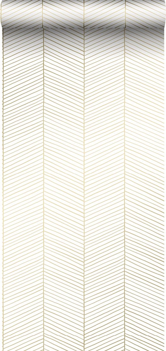 ESTAhome behang visgraat-motief wit en goud - 53 cm x 10.05 m - 139135