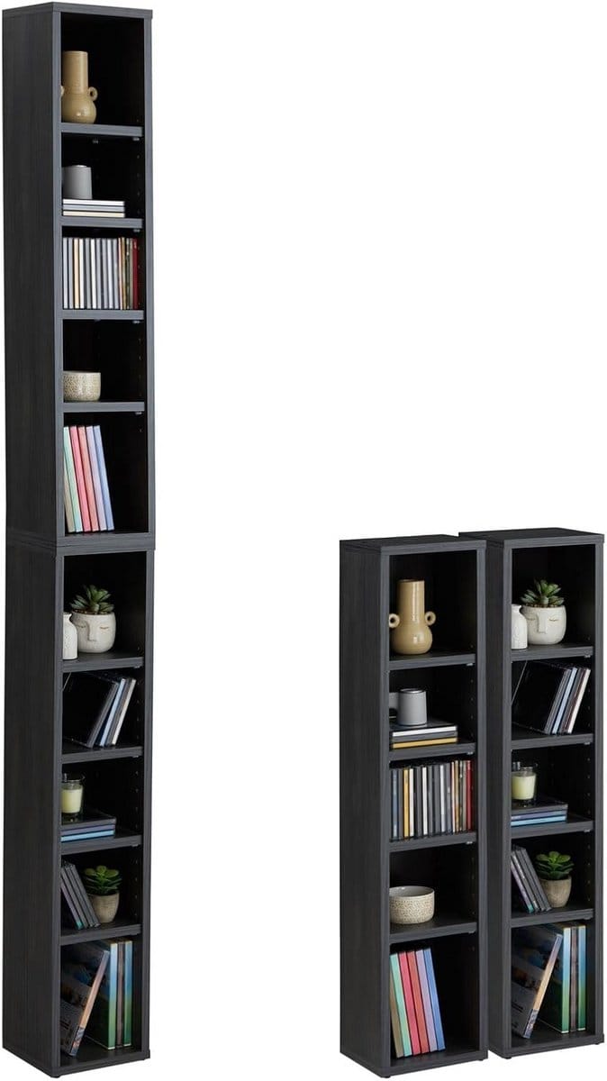 Media Rek - Opslag Meubel - Cd Dvd Opslag - Verstelbare Vakken - 20 x 187 cm - Essengrijs