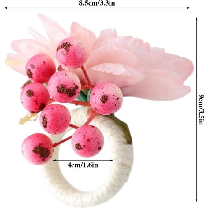 12 Pièces Serviette Fruit Rouge Fleurs Rouges Plus Lisse Robuste Élégant Anneau de Serviette Fleur pour Noël Halloween Type 3