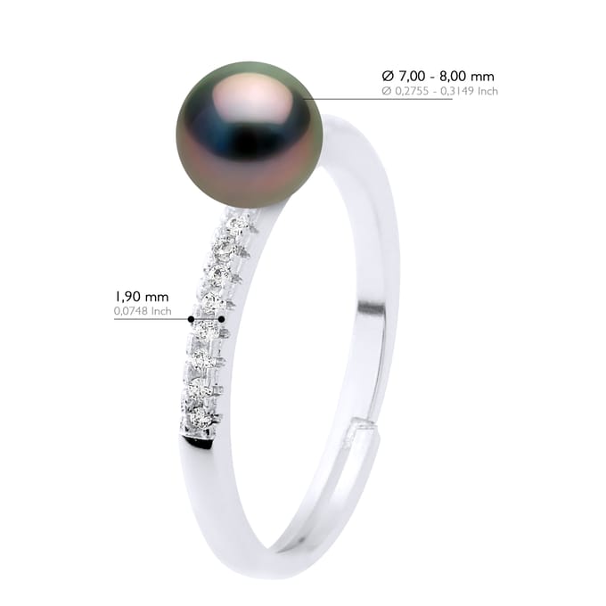 Ring Sieraad - Echte Gecultiveerde Tahiti Parel Rond 7-8 mm