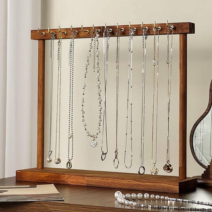 Sieraden Organizer Display Standaard Massief Hout Ketting Hanger Aanrecht Rek Voor Kettingen Oorbellen Armbanden Vitrine Opbergrek 18hooks gray