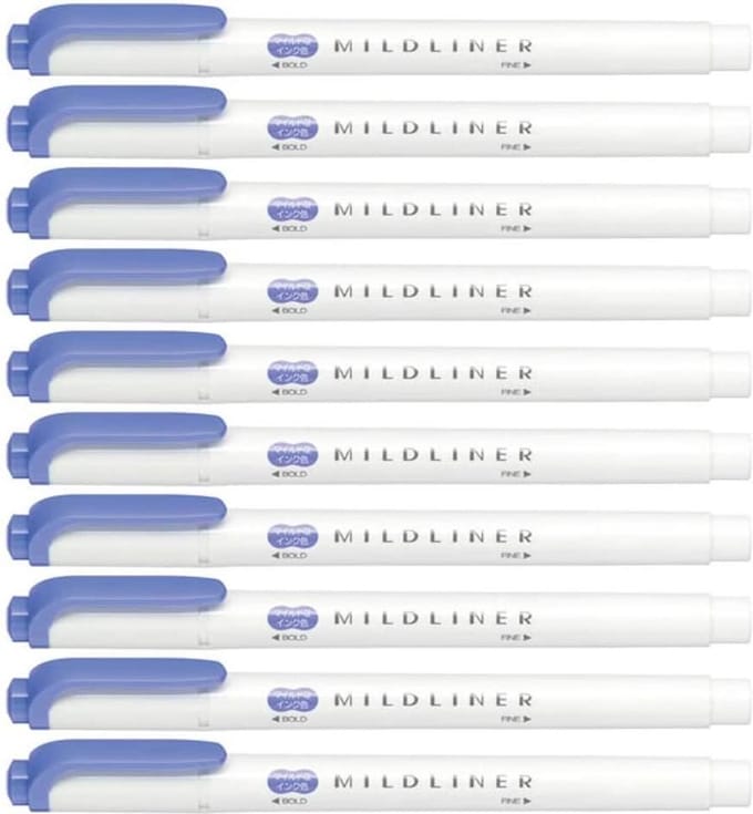 Zebra Mildliner Double-Sided Highlighter - Fine / Bold – Mild Lavendel Set van 10 + een Luxe Zipperbag - WKT7-MLV