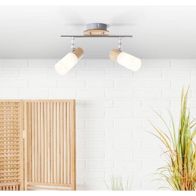 Brilliant Babsan plafondspot, lengte 27,5 cm, licht hout, 2-lamps.