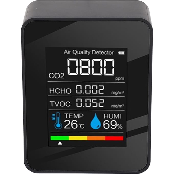 5 in 1 Luchtkwaliteitsmonitor LCD Kleurenscherm CO2 TVOC HCHO Temperatuur Vochtigheid Multifunctionele Lucht black