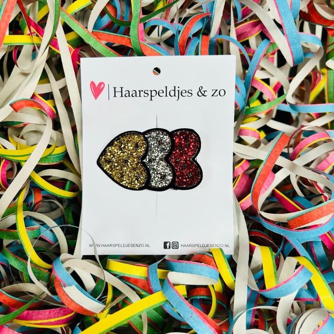Oeteldonk hartjes op alligatorclip - carnaval - glitters