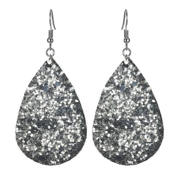 Fako Bijoux® - Oorbellen - Druppel - Glitter Grof - Kunstleer - Zilver