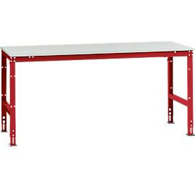 Manuflex werktafel UNIVERSAL Standaard, 2000 x 1000 mm, melamine lichtgrijs, robijnrood