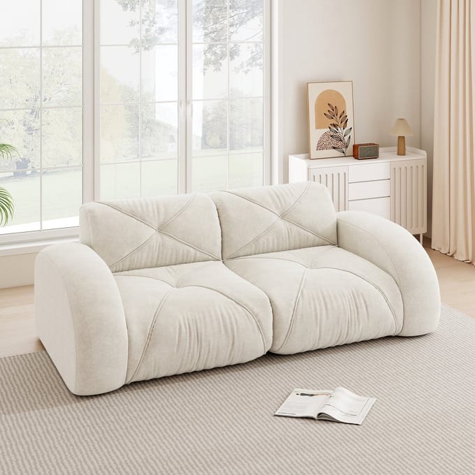 MODENUIT Modulaire Bank 2-Zits - Frameloos Ontwerp En Antislip - Voor Woonkamer En Lounge - Chenille - Wit