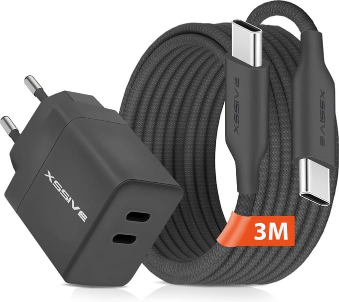 35W Dual USB C Power Adapter met USB C naar USB-C Kabel - 3 Meter - Snellader - Super Fast Charger