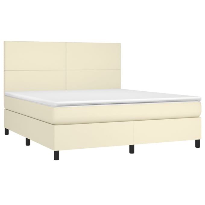 vidaXL - Boxspring - met - matras - kunstleer - crèmekleurig - 160x200 - cm