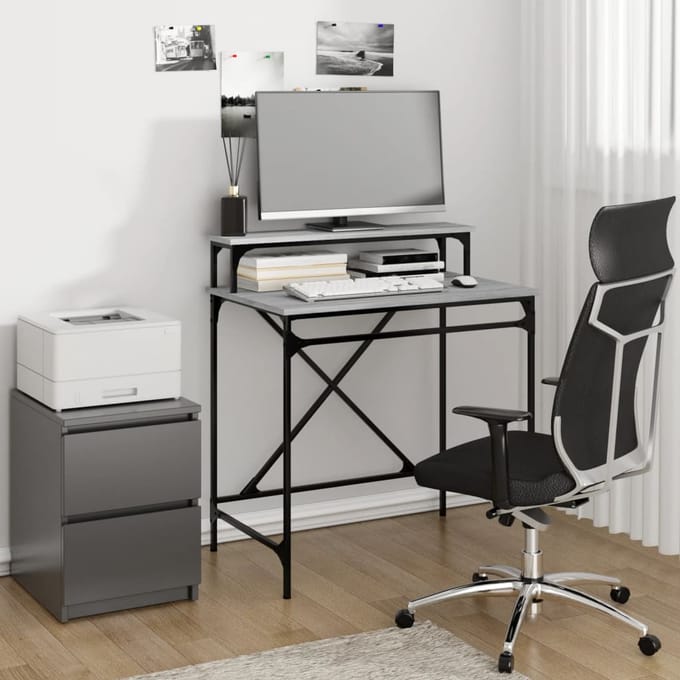 vidaXL - Bureau - 80x50x90 - cm - bewerkt - hout - en - ijzer - grijs - sonoma - eiken