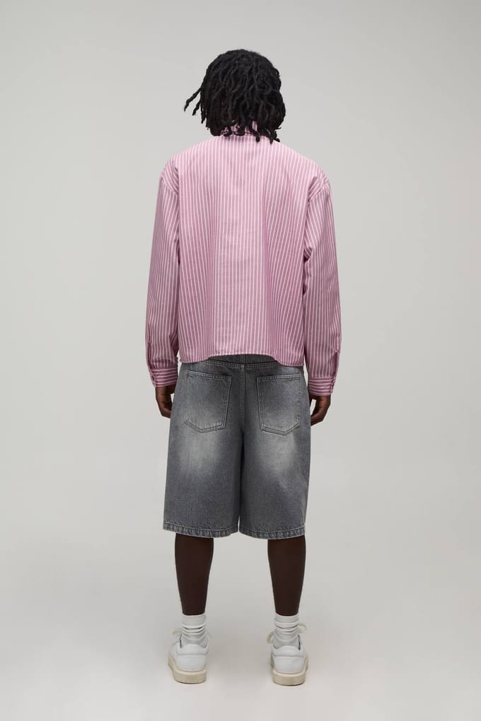 Oversized Boxy Gestreept Overhemd Met Stropdas | Red | Size Large