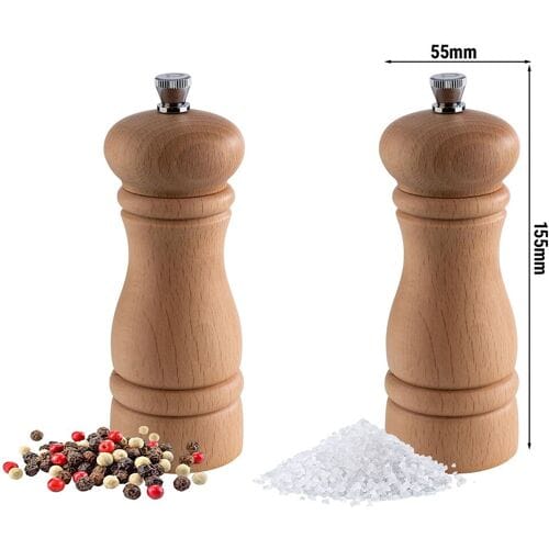 GGM Gastro (6 Stück) Salz- & Pfeffermühlen - ETERNAL - Holz - Höhe: 155mm - Beige