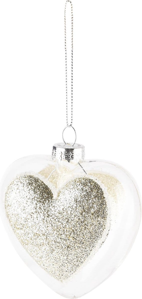 Dekoratief | Hanger bal m/hart, champagne/transparant, glas, 8x5x9cm | A245054