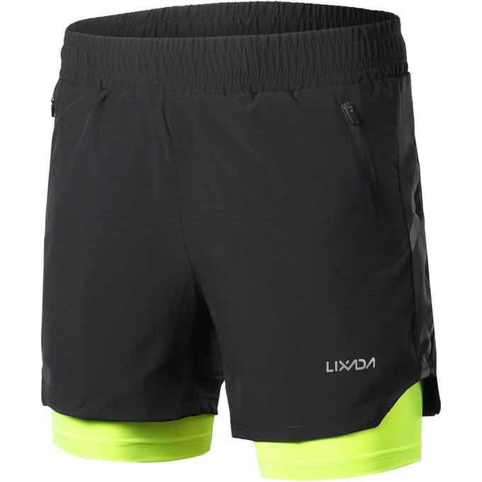 Lixada Heren 2 in 1 hardloopshort Sneldrogend Ademend Actieve trainingsoefening Jogging Marathon S veelkleurig