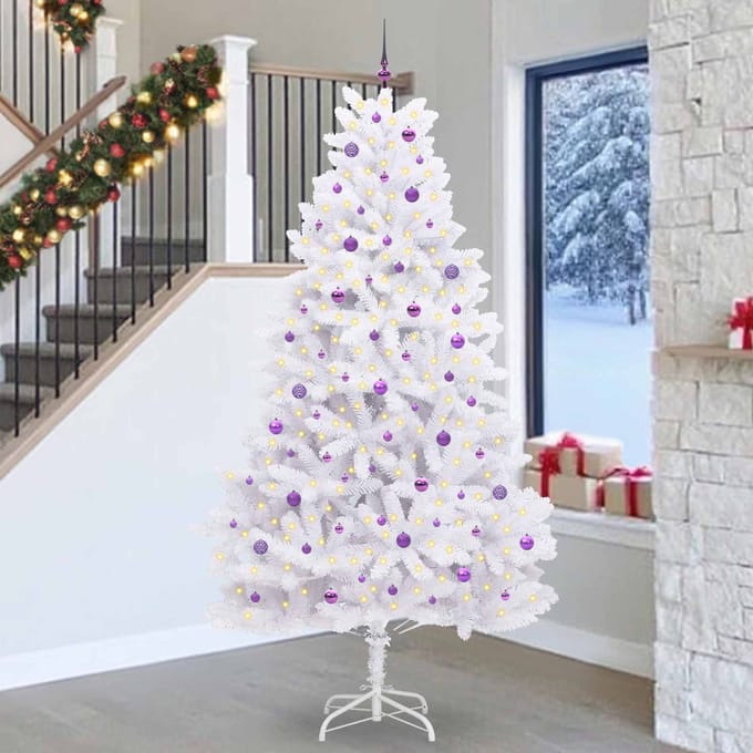 vidaXL - Kunstmatige - Hinged - Kerstboom - Wit - 270 - cm - PVC - en - Staal