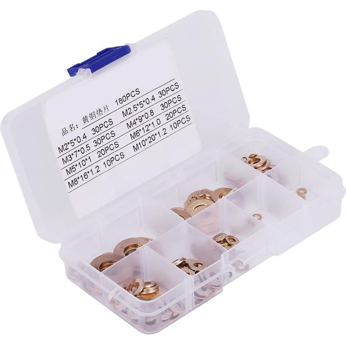 180 stuks Messing Platte Ringen Assortimentsset met Doos M2M2.5M3M4M5M6M8M10